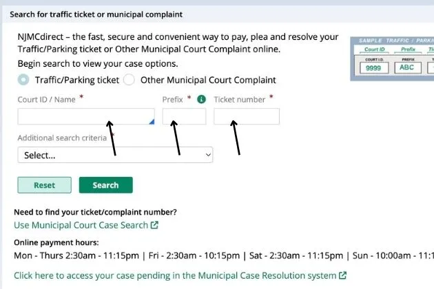 Enter Court ID and ticket Details